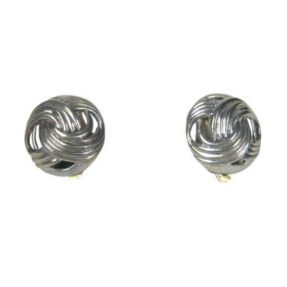 MFA Museum of Fine Arts Vintage Sterling Silver 925 Knot Clip On Earrings Dome - Picture 9 of 9